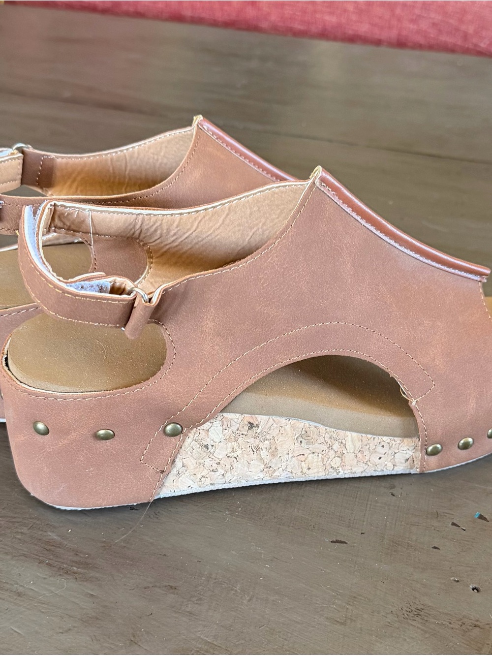 Women’s Tan Cork Wedge Slingback Sandals - Picture 6 of 7